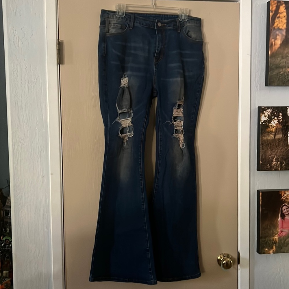 Dark wash distressed jeans
